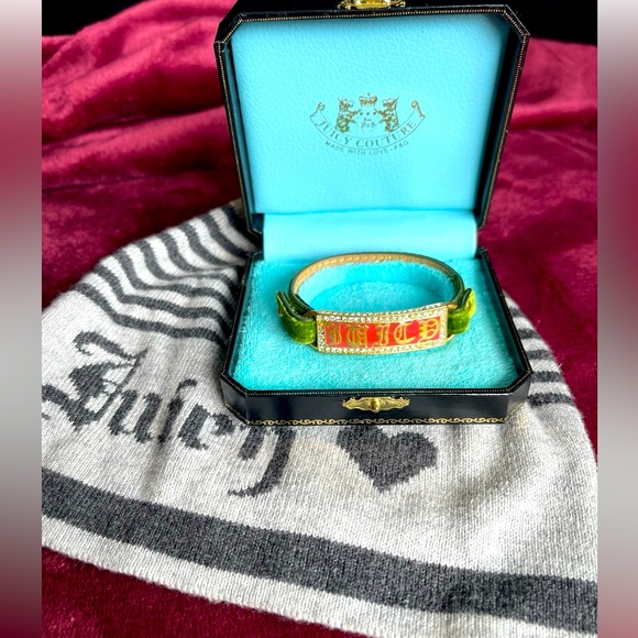 Juicy Couture Green Velvet, Leather Bracelet w/ Crystals plus a Juicy Beanie - Picture 1 of 10